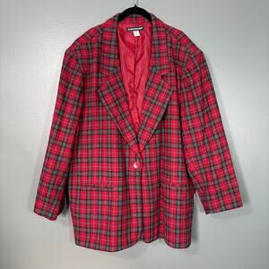 Savannah Vintage 1980's Red Plaid Wool Blend Blazer - 26W - Women's Plus Size